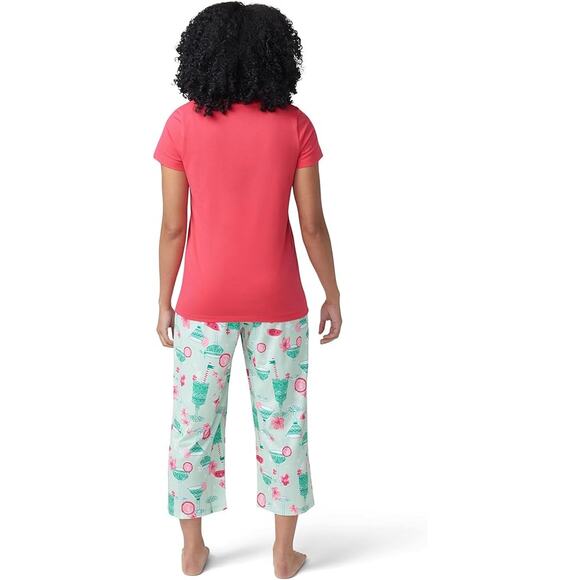 HUE Womens Medium Tipsy in Tucket Short Sleeve Shirt Capri Pants 2 Piece Pajamas - Picture 2 of 6